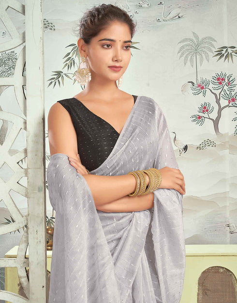 Sudathi Ready To Wear Grey Woven Silk Saree